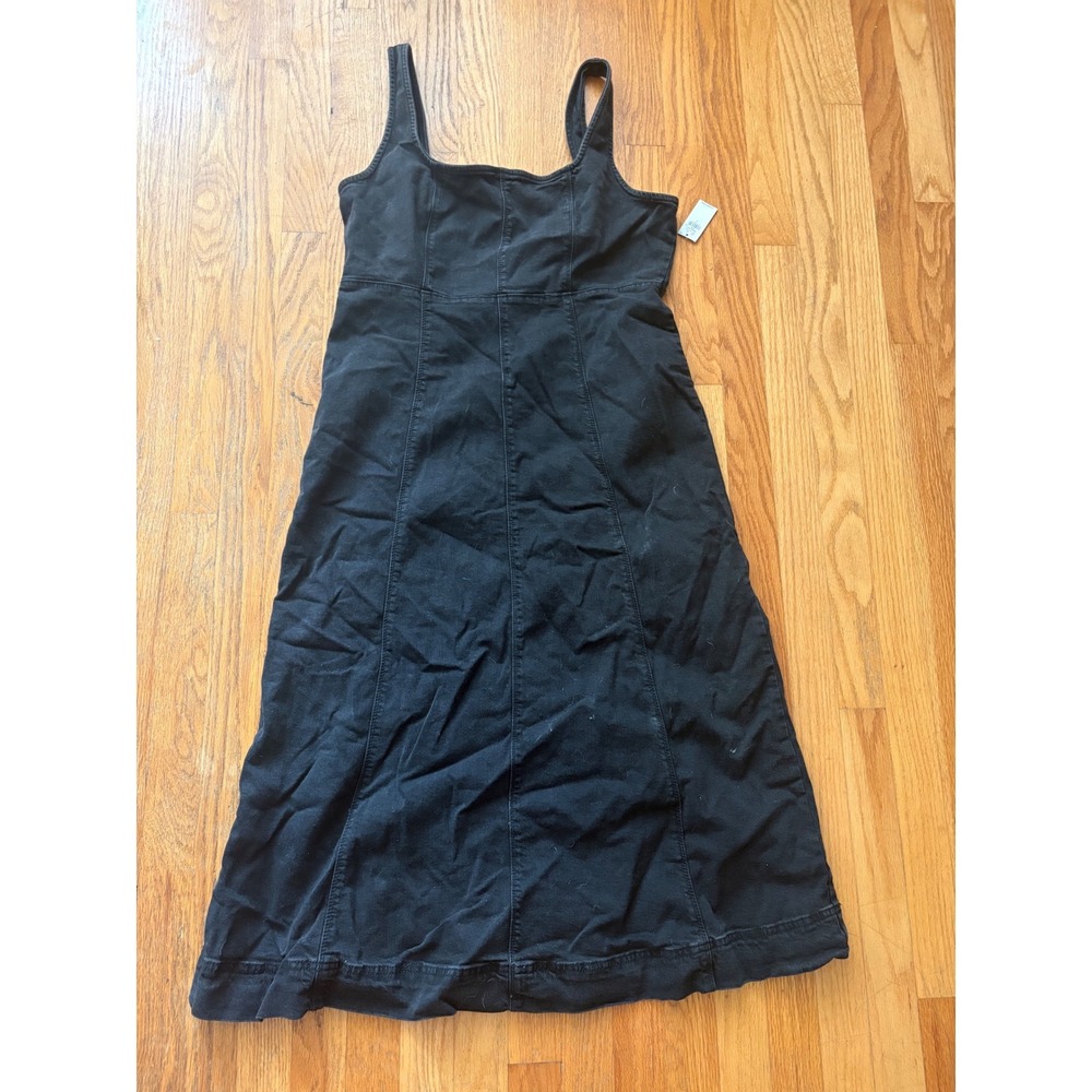 Old Navy Black Denim Fit and Flare Mini Dress Square Neck L 824527-00-1